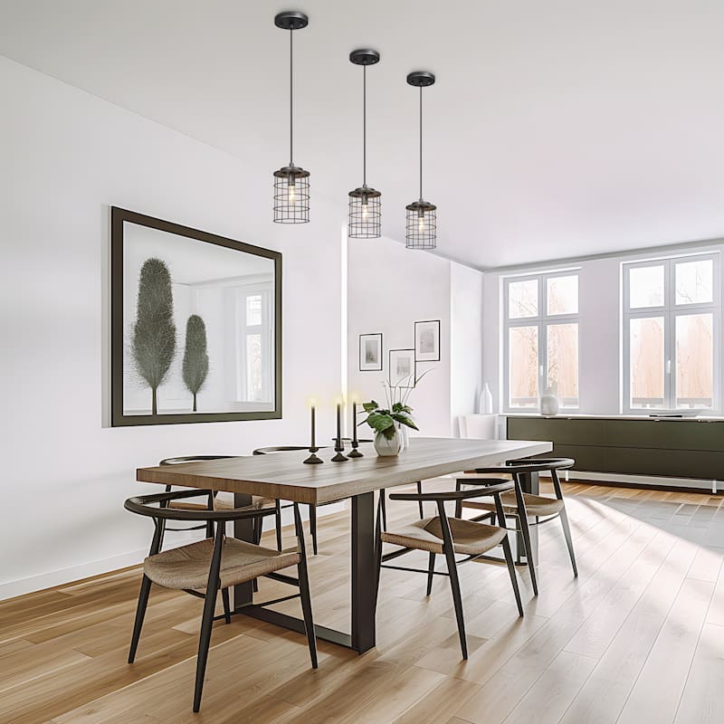 Modern Industrial 1-Light Cage Pendant Lights for Kitchen Island