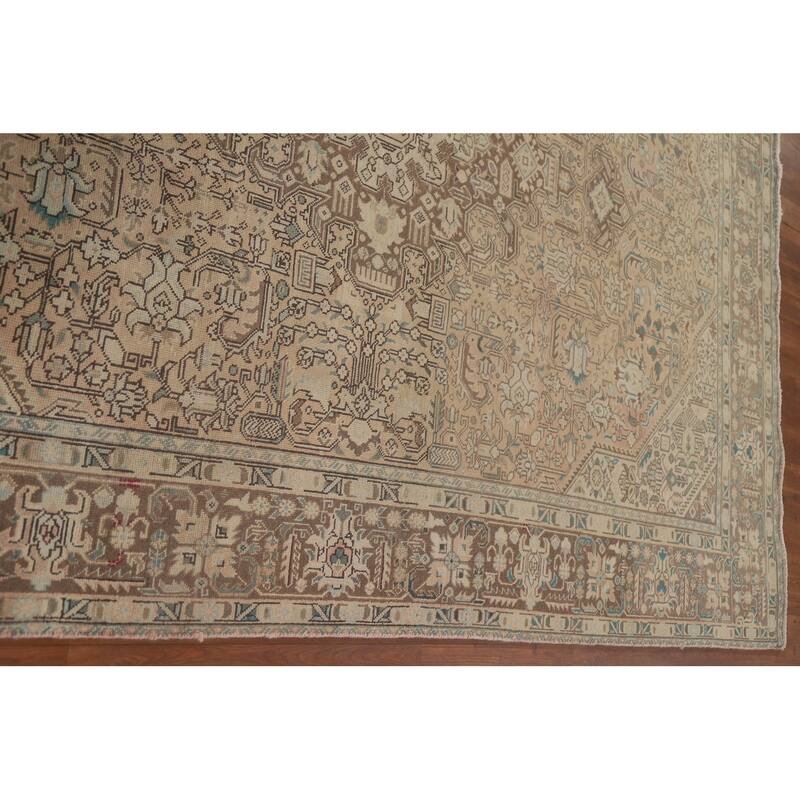 Geometric Tabriz Distressed Persian Rug Hand-knotted Wool Carpet - 6'7" x 9'0"