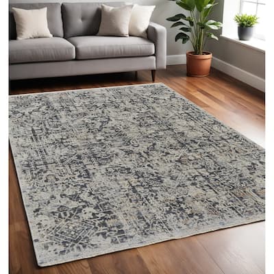 Xeros Power Loomed Distressed Abstract Modern Non Skid with Fringe Area Rug By HomeRoots