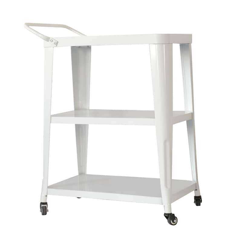 Modern Metal White 3-Tier Rolling Serving Bar Cart - 24" L x 14" W x 31" H