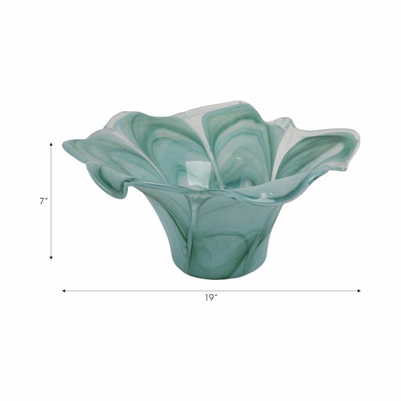 Swirl Flower-Shaped Glass Decorative Accent Bowl Home Decor -Blue