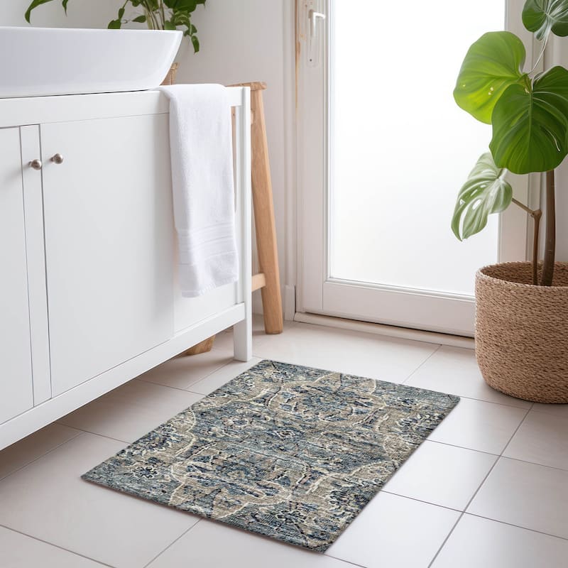 Premium Washable Super Soft Traditional Damask Mayfield Rug - River - 1' 8" x 2' 6" - Rectangle