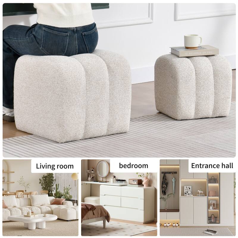 Modern 2-in-1 Nesting Upholstered Vanity Stool Ottoman Footrest Shoe Bench Set