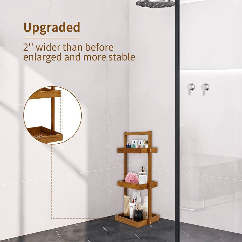 Teak Shower Caddy Shelf, Standing Shower Organizer for Bathroom Corner, Wooden Freestanding Racks Storage for Inside Shower