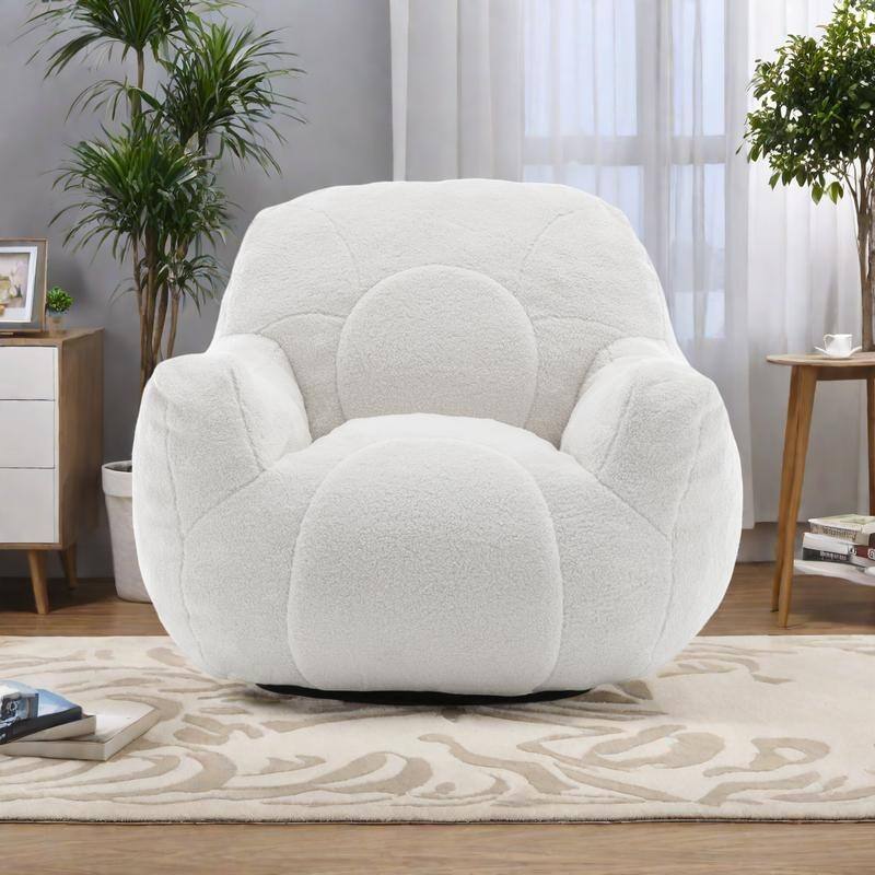 Oversized Teddy Memory Foam Bean Bag Lounge Chairs with Anti-Slip Base - White
