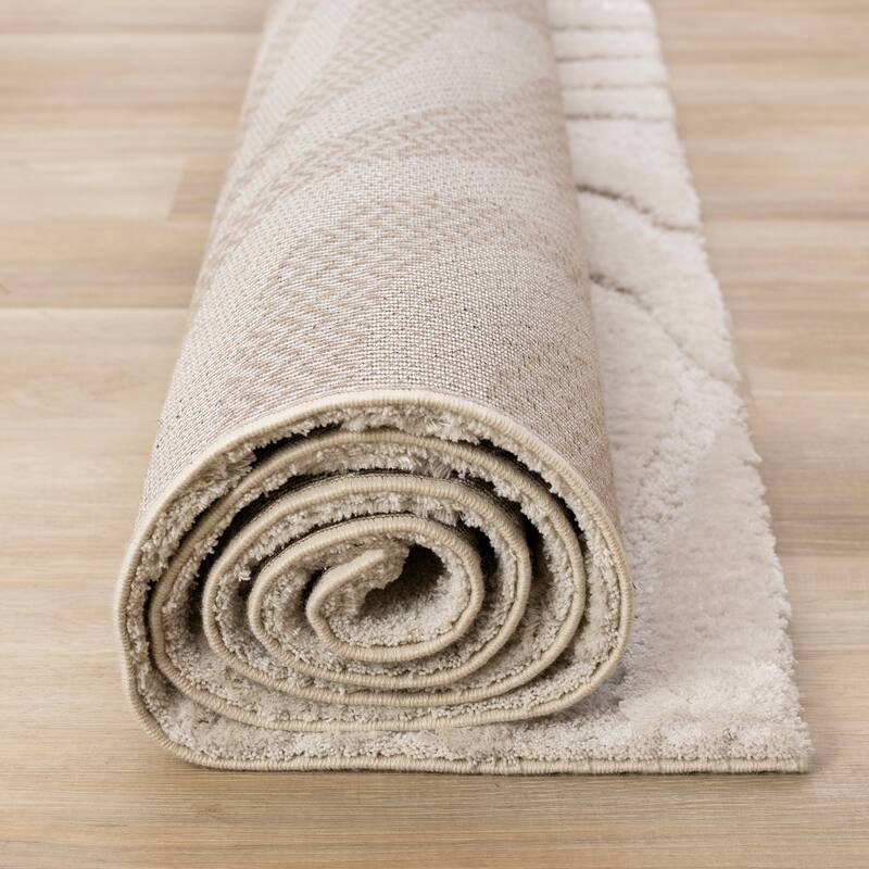 Lincoln Collection - Modern Luxurious Plush White Curves Area Rug