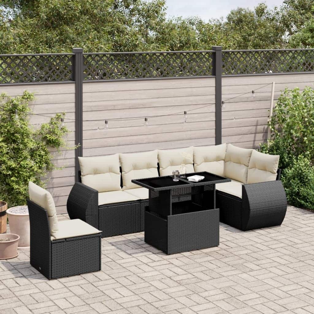 vidaXL Patio Sofa Set with Cushions Outdoor Furniture 7 Piece Poly Rattan - 21.7 x 39.4 x 28.7