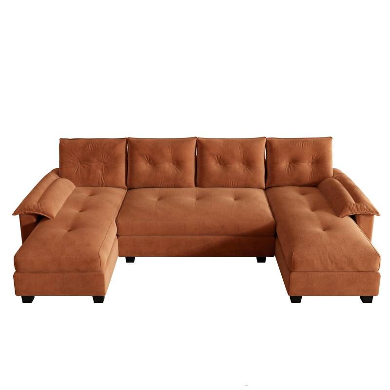 104.7" U-Shaped Sleeper Sofa, Convertible Sectional Couch with Pull-Out Bed, Removable Armrests, USB Ports & Chaise Lounge