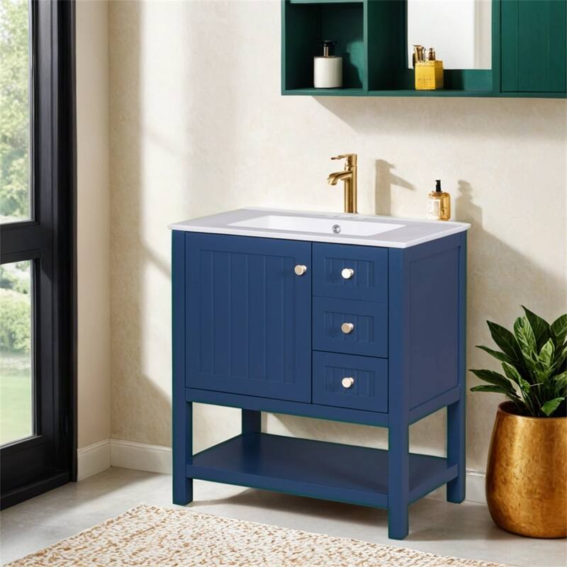 30" Transitional Style Bathroom Vanity Cabinet Combo with Ceramic Sink