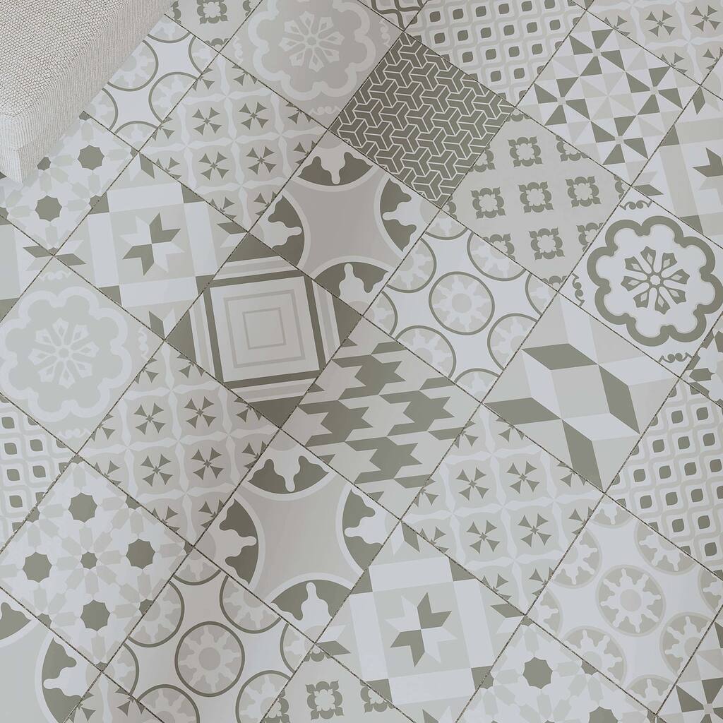 Cruz Bay Studio MKT61121 Felix - 7" x 7" Encaustic Floor and Wall Tile - Greyscale Matte