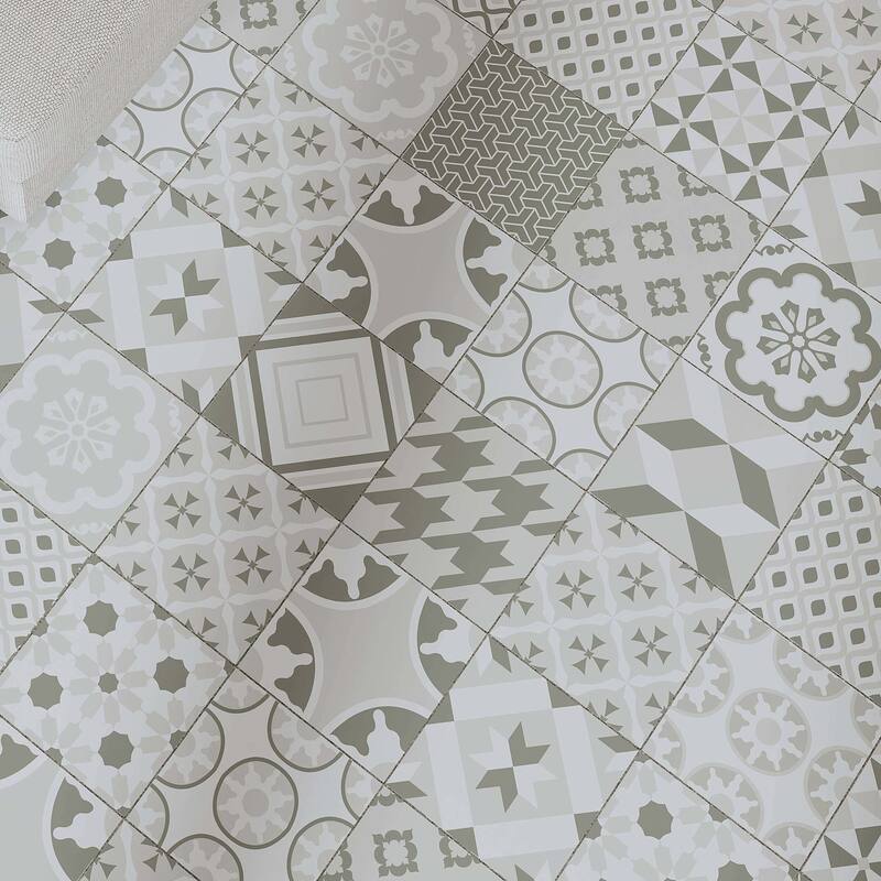 Cruz Bay Studio MKT61121 Felix - 7" x 7" Encaustic Floor and Wall Tile - Greyscale Matte - Greyscale Matte