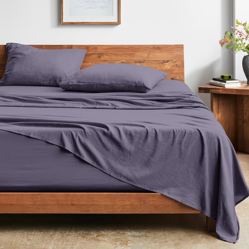 Bare Home Washed Microfiber Deep Pocket Sheet Set - Queen - Dusty Purple