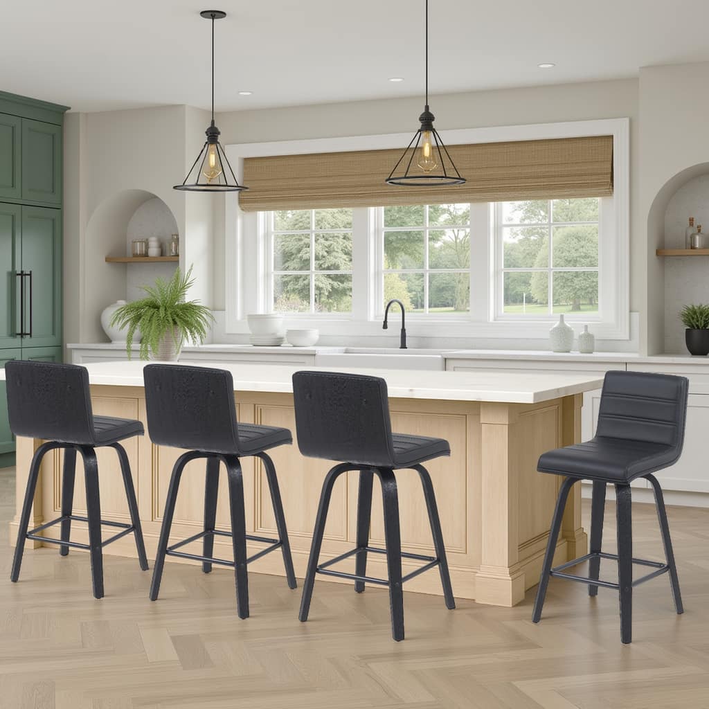 Skara Mid-Century Swivel Counter Stool, Upholstered Counter Height Chair with Bentwood Legs