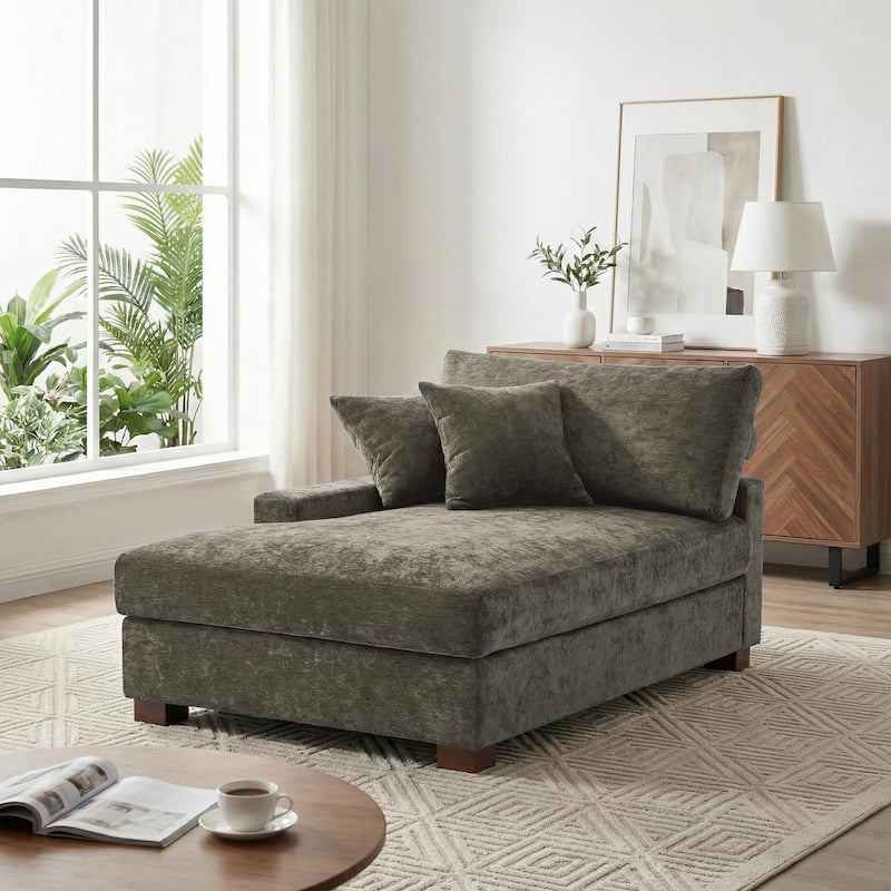 40.8"W Modern Chenille Upholstered Chaise Lounge with Pillow - Lfet Facing - Camel