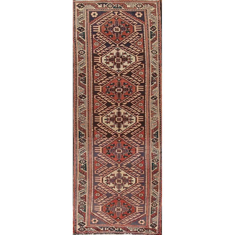 Bakhtiari Persian Vintage Runner Rug Hand-knotted Wool Carpet - 3'2"x 10'0"