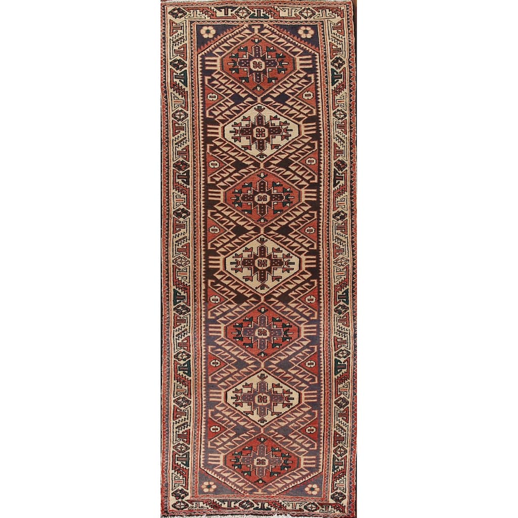 Bakhtiari Persian Vintage Runner Rug Hand-knotted Wool Carpet - 3'2"x 10'0"