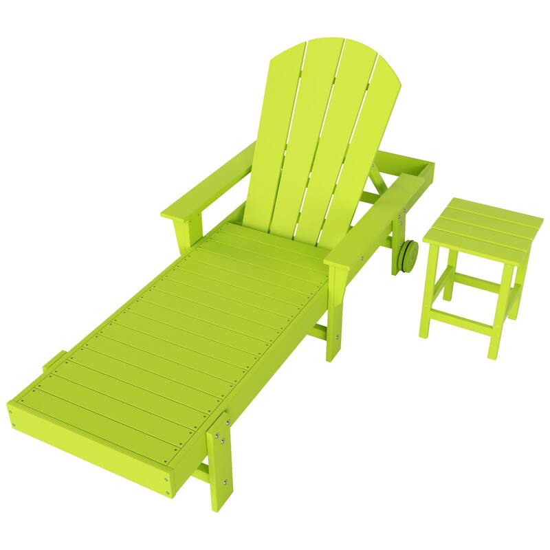 Polytrends Laguna Hdpe All Weather Outdoor Patio Pool Reclining Chaise Lounge With Side Table (2-Piece Set)
