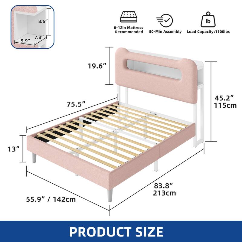 Storage Upholstered Platform Bed with LED Lighting Included