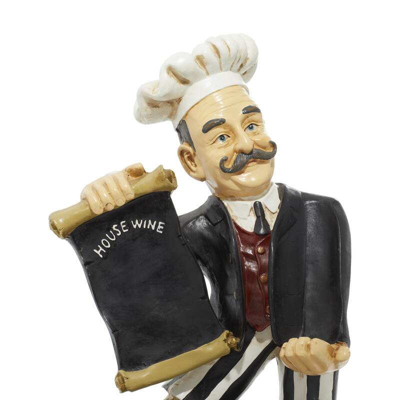 Polystone Chef Decorative Sculpture with Chalkboard and Wine Holder Slot - Black - Roche River Decor