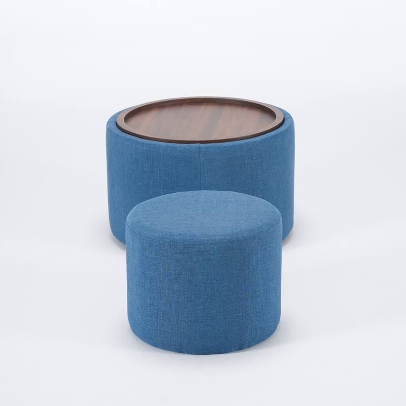 Ball & Cast Nesting Storage Ottomans of 2, Upholstered Footstool with Wood Tray