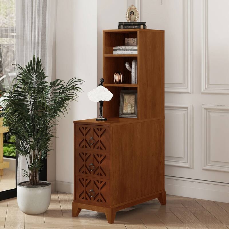 Corner End Table with Charge Station - Walnut