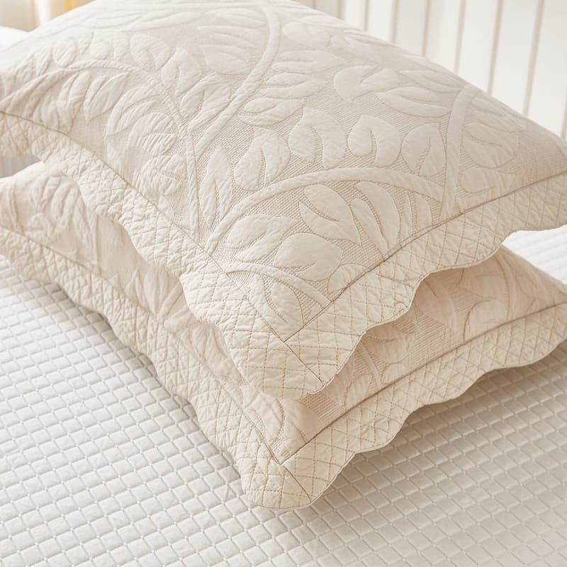 MarCielo 2-Piece 100% Cotton Embroidered Quilted Pillow Shams