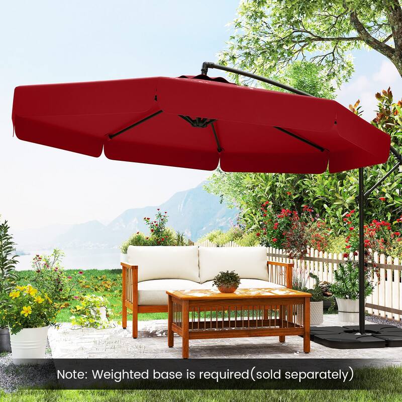 Gymax 10FT Offset Hanging Umbrella Patio Cantilever Umbrella w/ Easy
