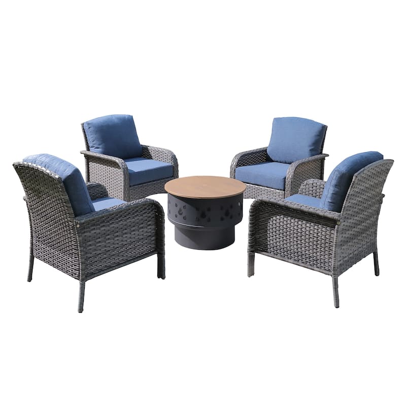 XIZZI 5-piece Single Chairs Wicker Patio Furniture with Firepit