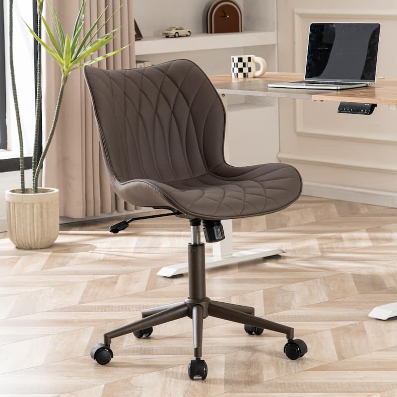 Swivel Armless Desk Chair Office Chairs Makeup Vanity Chair - Brown