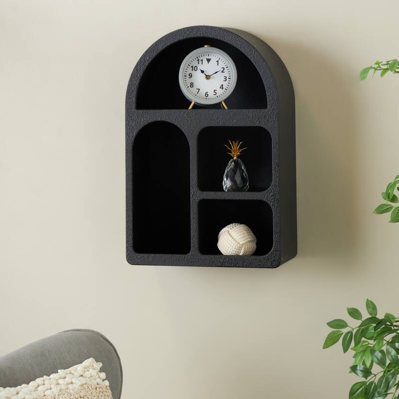 Wooden Geometric Arched 4 Shelf Room Wall Shelf with Varying Block Shapes - Cream or Black - Roche River Decor