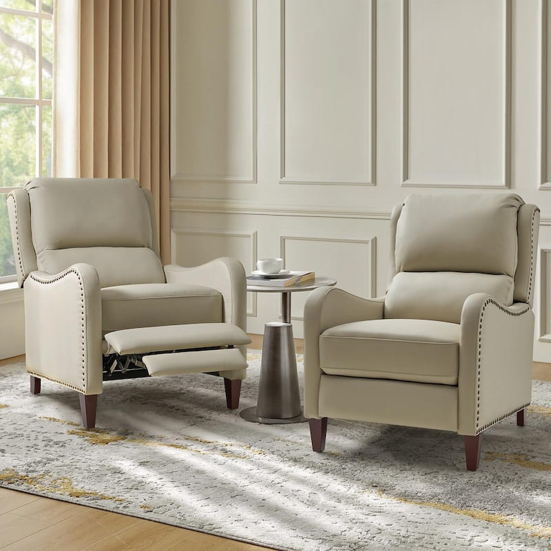 Brigida Modern Genuine Leather Nailhead Trim Recliner with Adjustable Footrest Set of 2 by HULALA HOME
