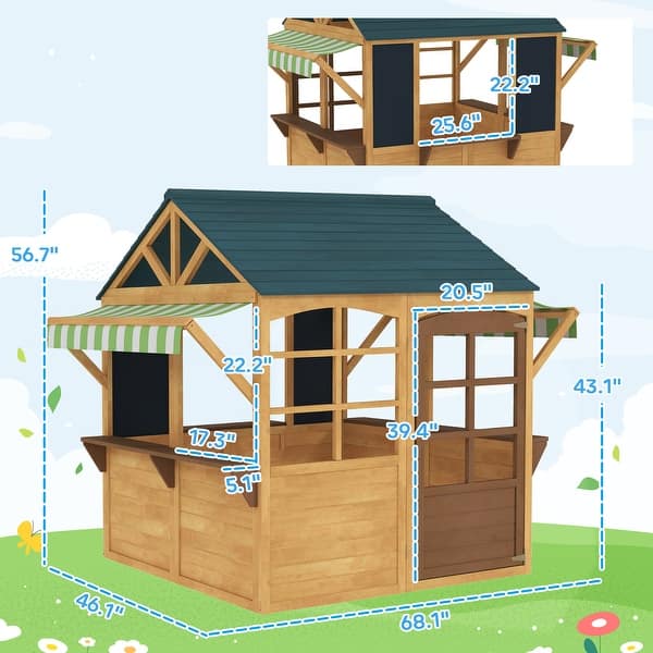 Qaba Foldable Outdoor Playhouse, Wooden Kids Cottage with Windows, Working Door, Snack Bars, for Kids 3-8 Years