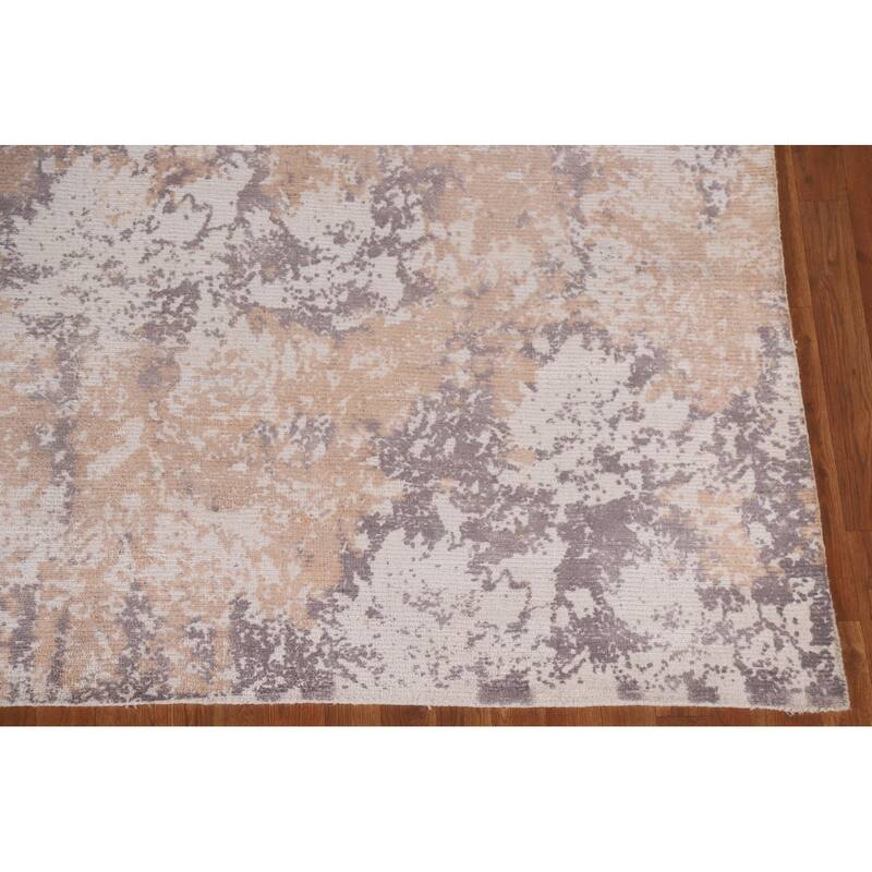 Abstract Modern Area Rug Hand-Knotted Beige Wool Carpet - 7'9"x 9'9"