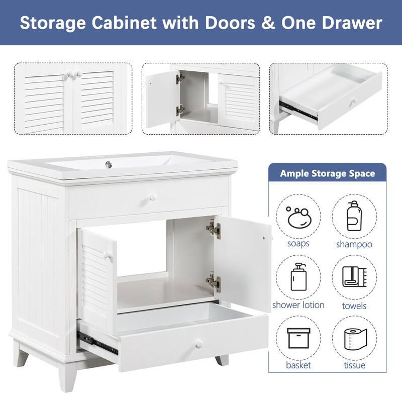 30" Bathroom Vanity with Sink,Two Doors and One Drawer