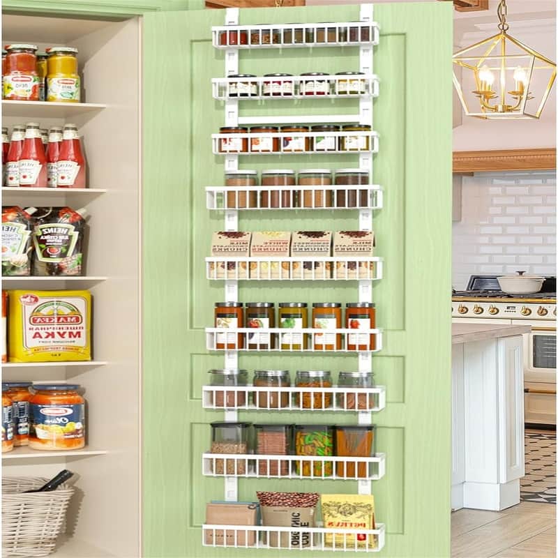 Over the Door Pantry Organizer 9 Tier Metal Narrow Door - 5.2"D x 14.8"W x 77"H - White