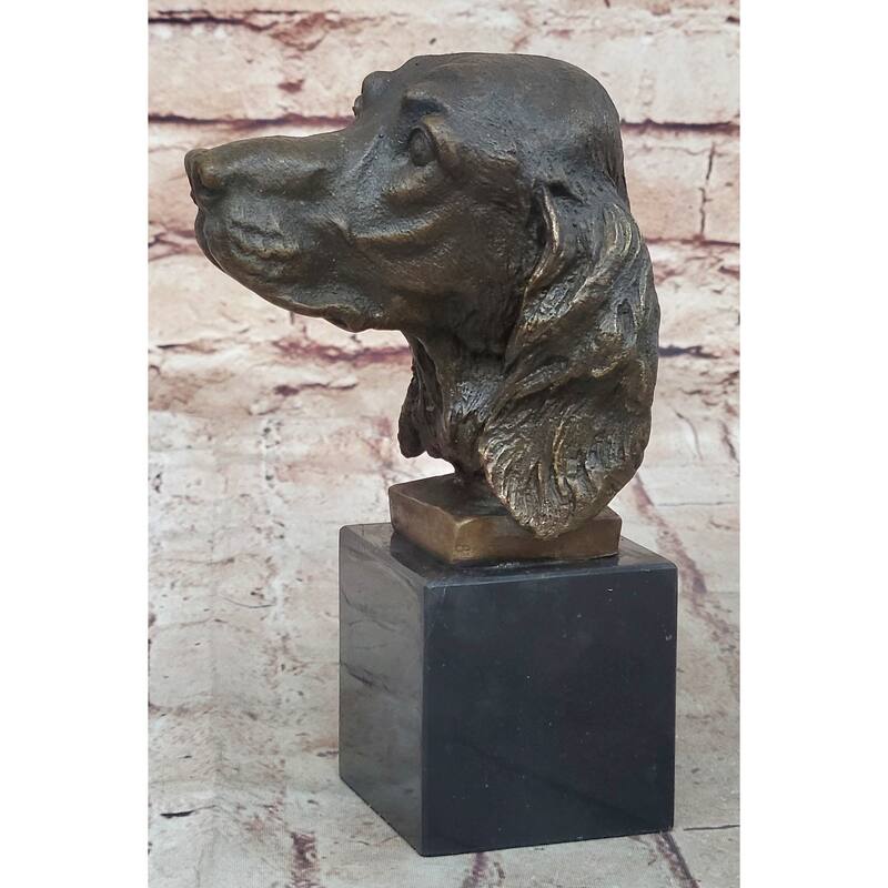 Bronze Sculpture Bust er Spaniel Imitative Dog Pet Animal Marble Base Figure Figurine
