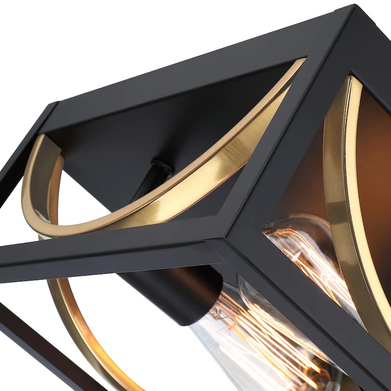 2-Light Caged Flush Mount Light - Black And Golden - 11.8"x11.8"x5.5"