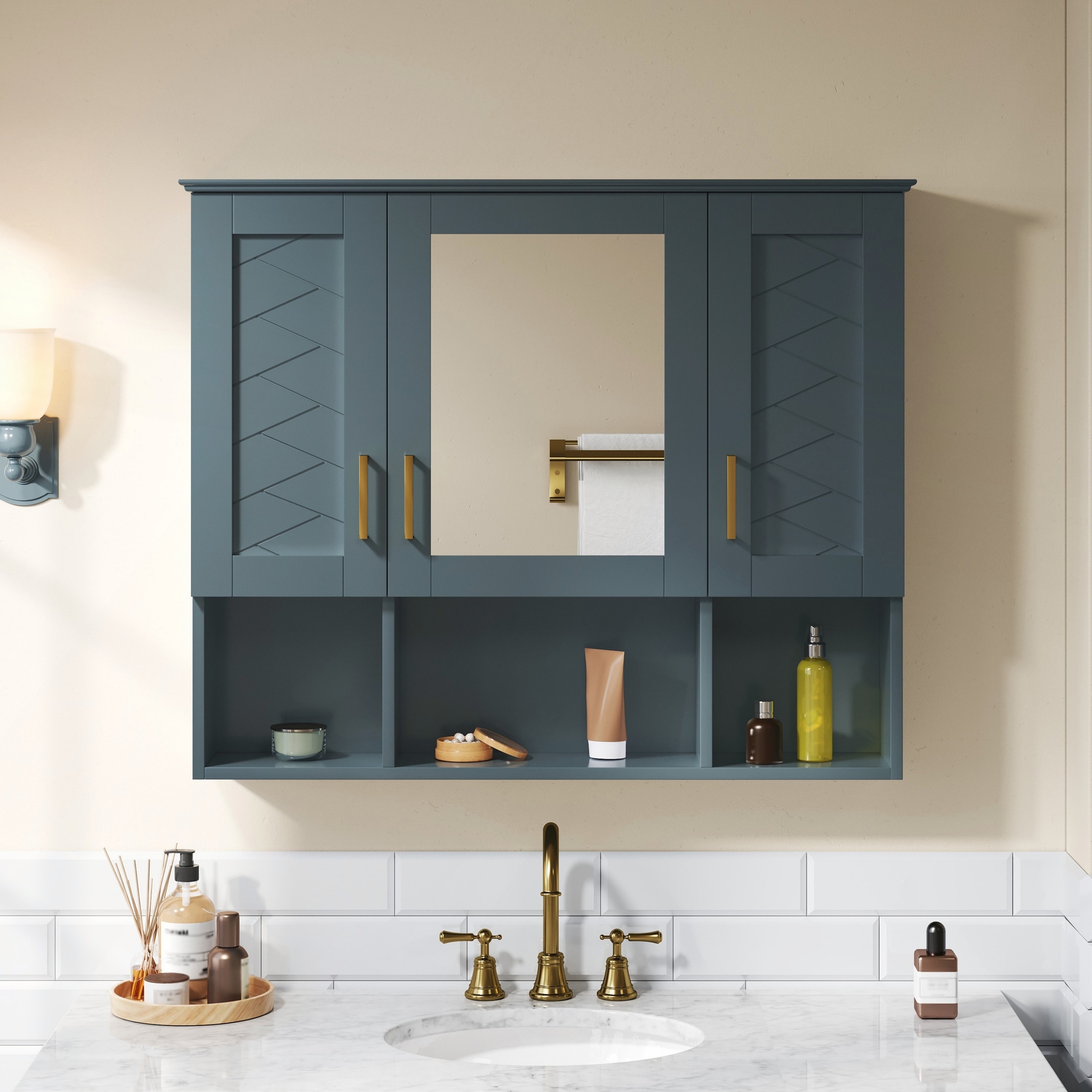 2-in-1 Wall Mounted Medicine Cabinet with Adjustable Shelves, Soft Close Doors, and High-Definition Mirror for Bathroom Storage
