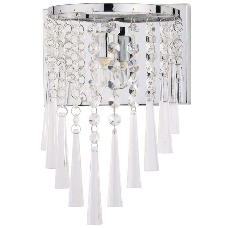 SAFAVIEH Lighting Majbritt 10-inch Chrome Beaded Wall Sconce (Set of 2) - 7.13" W x 4.4" D x 10.13" H - Chrome/Clear - 7Wx4Dx10H