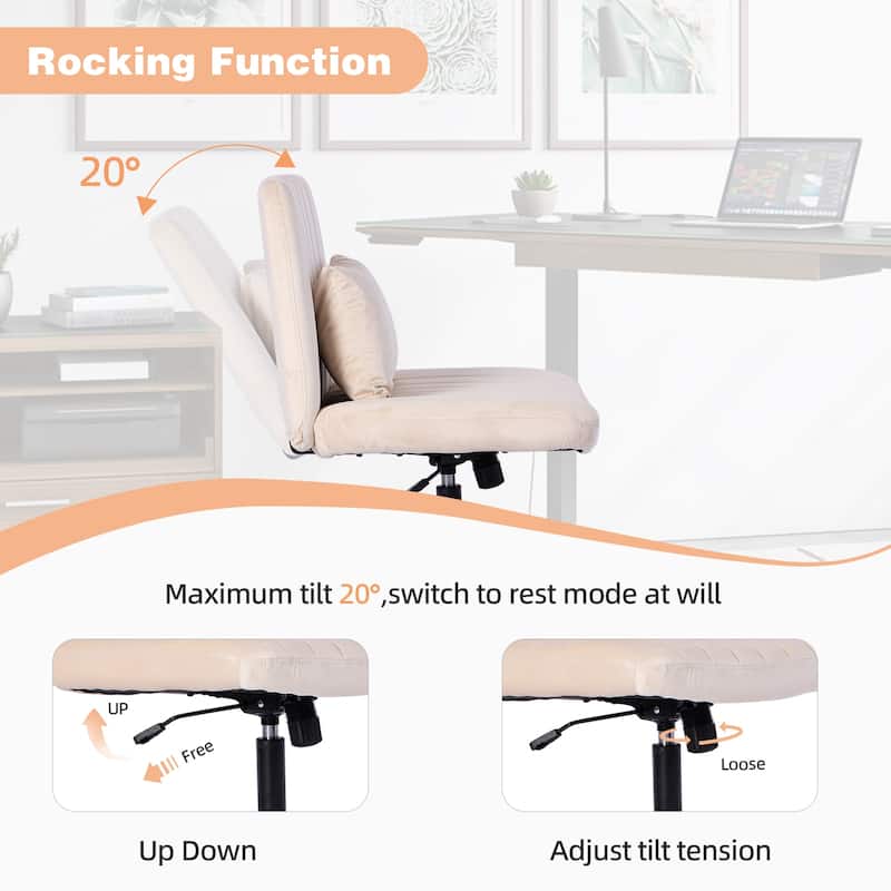 Velvet Criss Cross Chair with Wheels, Ergonomic ​Home Office Chair, ​Adjustable Swivel Vanity Chair with Lumbar Pillow