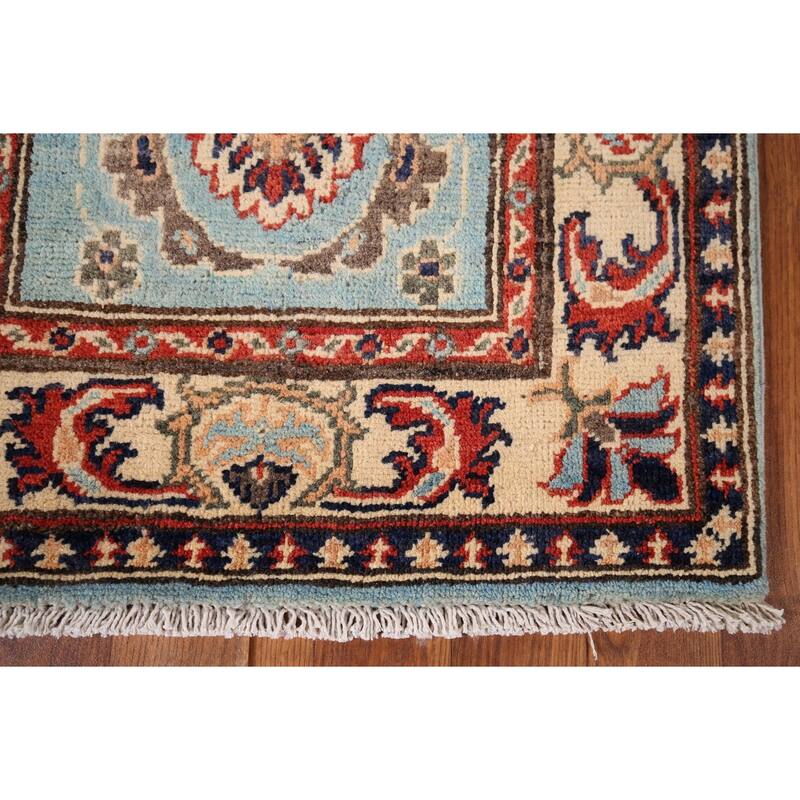 Light Blue Floral Kazak Oriental Runner Rug Hand-Knotted Wool Carpet - 2'1" x 5'11"