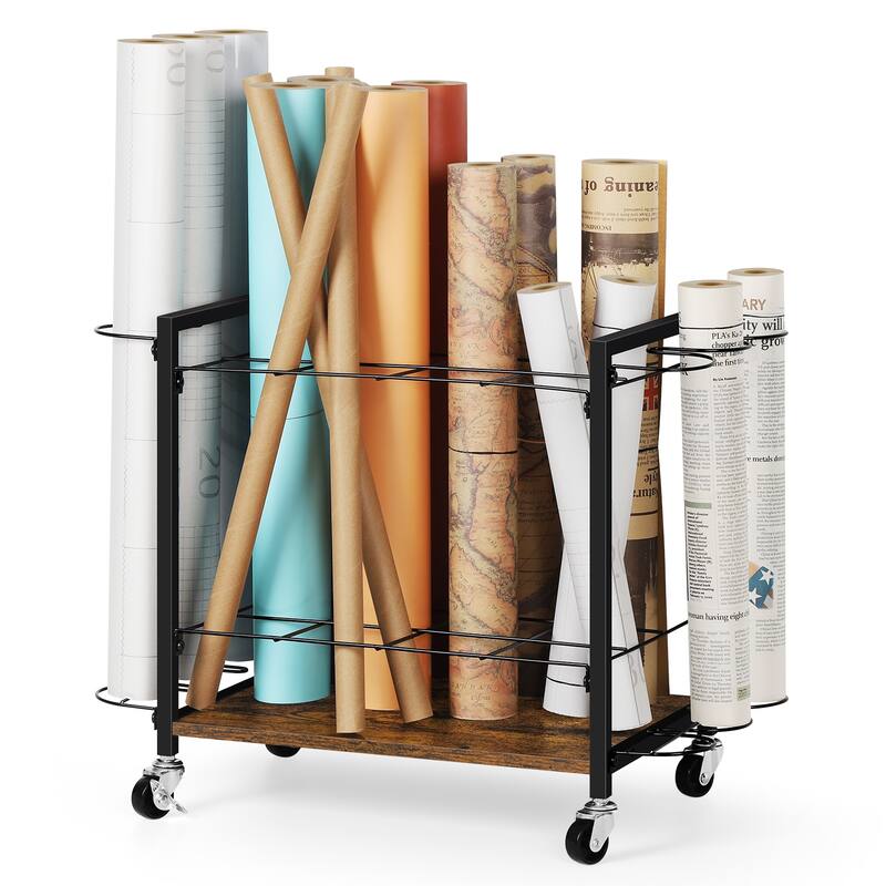 Storage Rack Cart,12 Slots Blueprint Holder with Wheels to Storage Poster