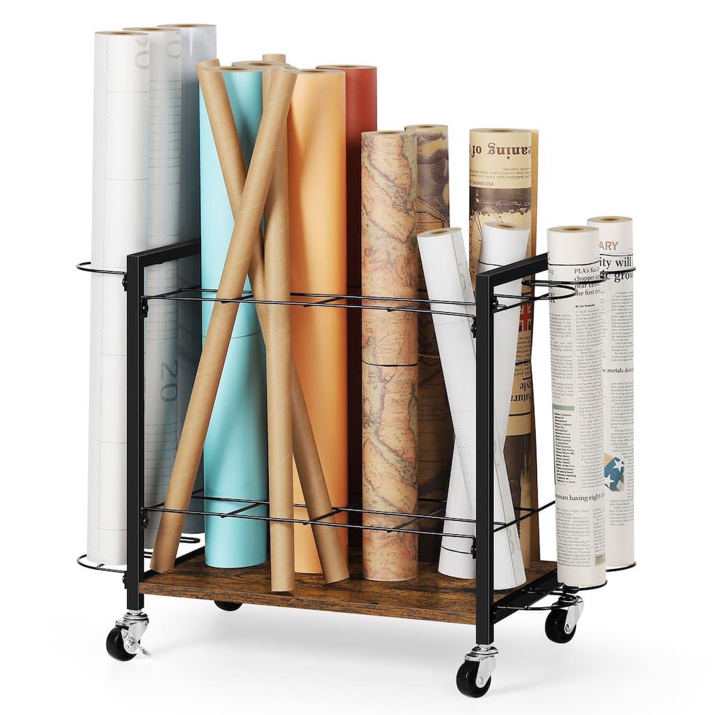 Storage Rack Cart,12 Slots Blueprint Holder with Wheels to Storage Poster