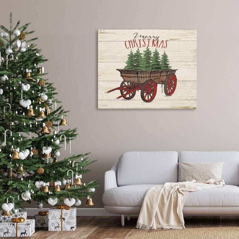 Stupell Merry Christmas Tree Wagon Stretched Canvas Wall Art - Multi-Color