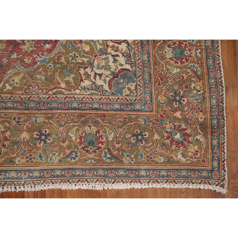 Kashan Vegetable Dye Persian Antique Area Rug Handmade Wool Carpet - 6'5" x 10'5"