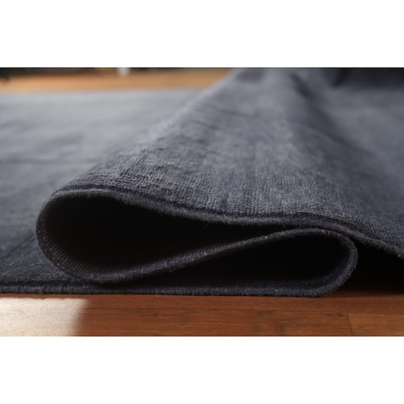 Hand Knotted Oriental 100% Wool Carpet Modern Solid Navy Blue & Blues Gabbeh Area Rug - 13' 1'' X 10' 5''