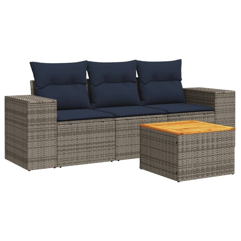 vidaXL Patio Sofa Set with Cushions Outdoor Furniture 4 Piece Poly Rattan - 21.7x 24.4x 27.2