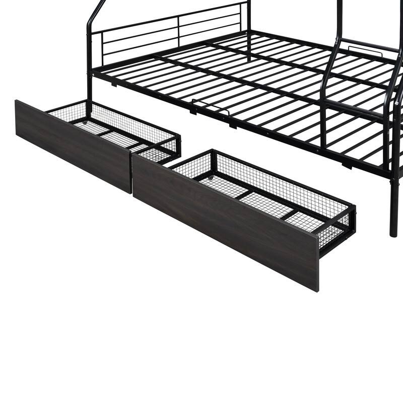 Full XL Over Queen Separable Metal Bunk Bed with 2 Drawers