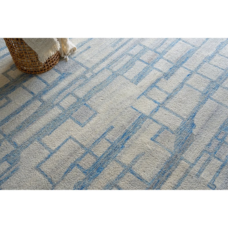 Exquisite Rugs Naturals Handmade Hand-tufted New Zealand Wool on Canvas Blue/Ivory Area Rug