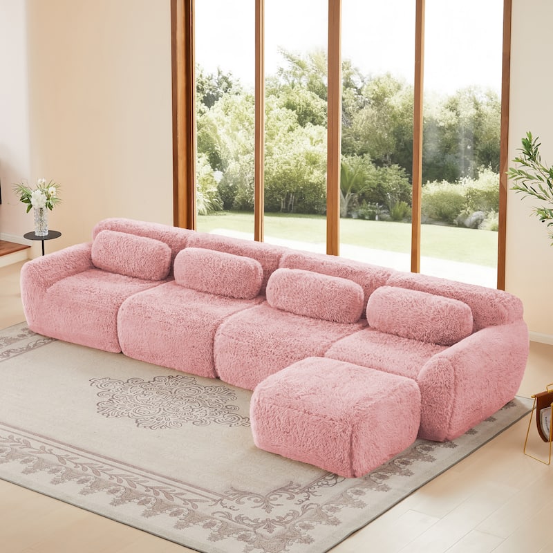L-shaped Soft and Fluffy Plush Fabric,Modular Sectional Sofa Couches - Pink